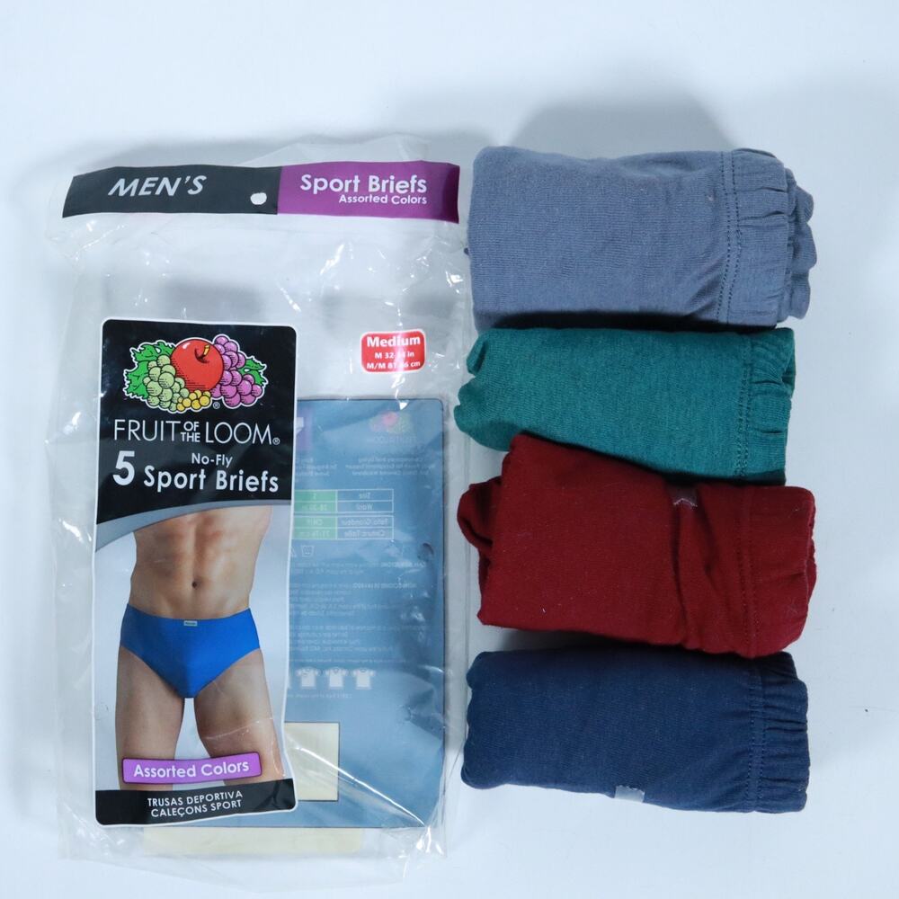 Fruit of Loom Lot of 4 Gray Blue Green Red Sport Briefs Medium 32-34 2011 No Fly